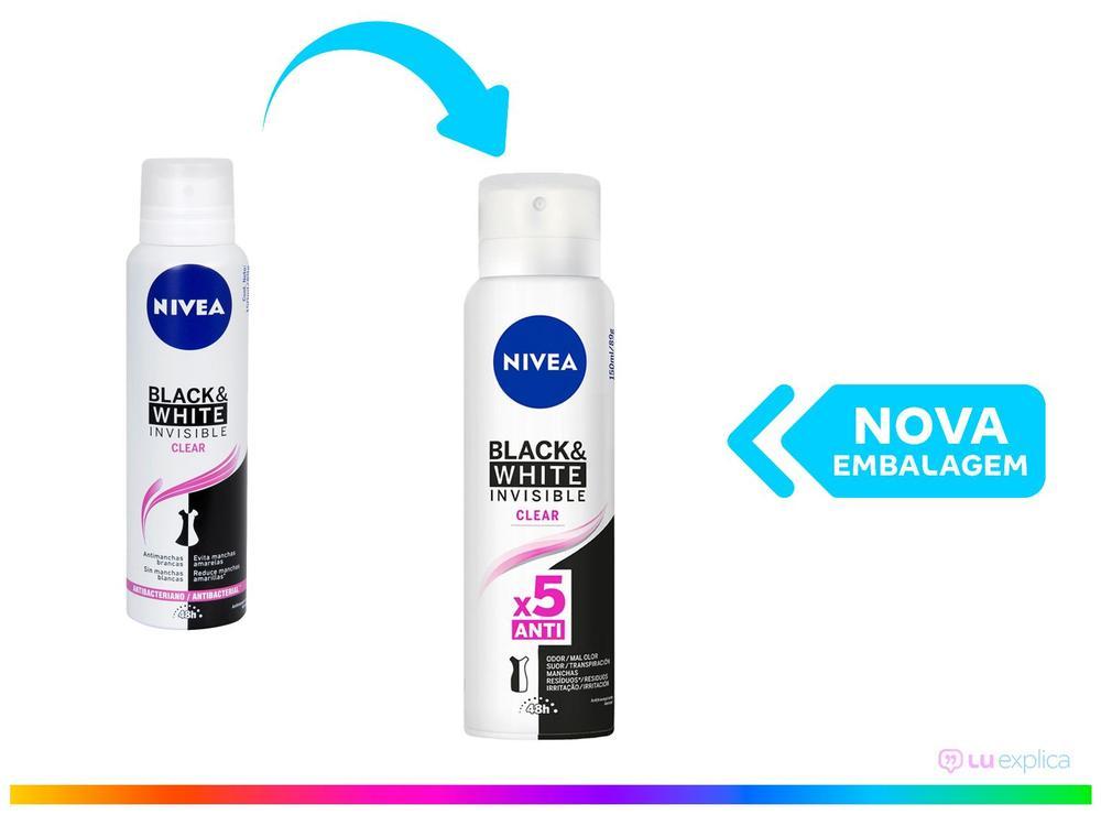 Desodorante Antitranspirante Aerossol Nivea Invisible Black & White Clear Feminino 150ml - 10