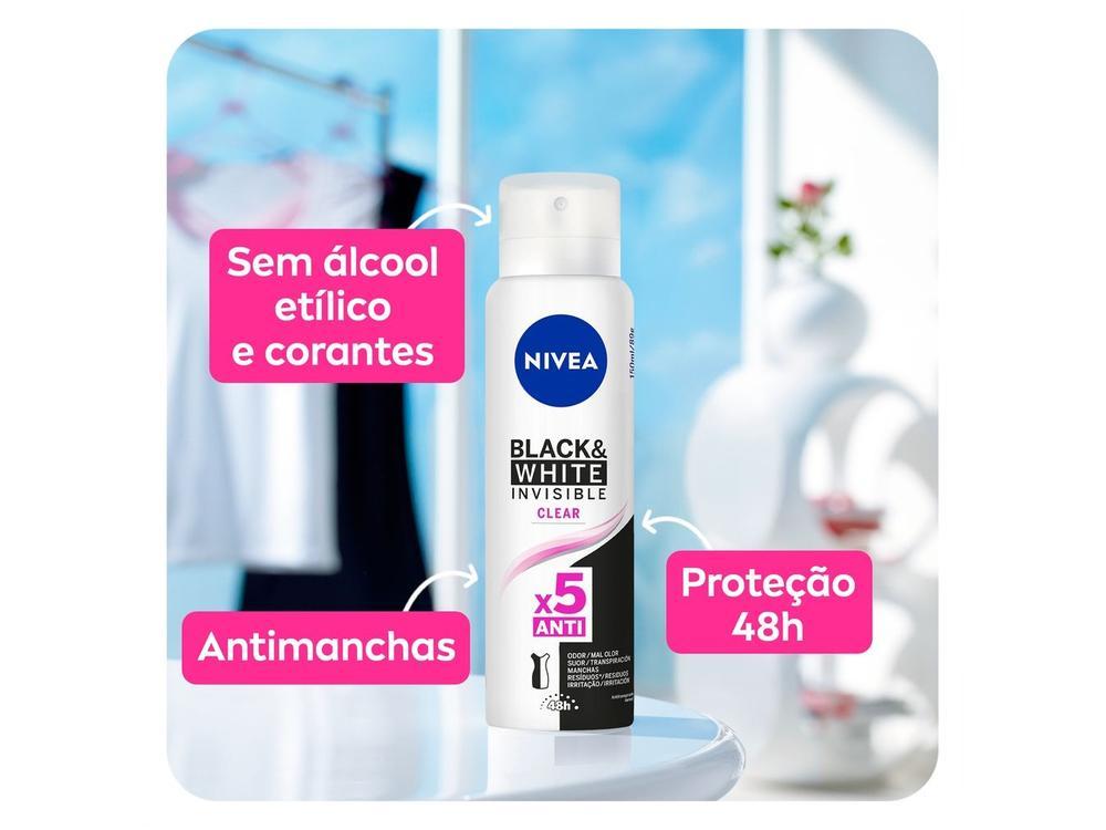 Desodorante Antitranspirante Aerossol Nivea Invisible Black & White Clear Feminino 150ml - 13
