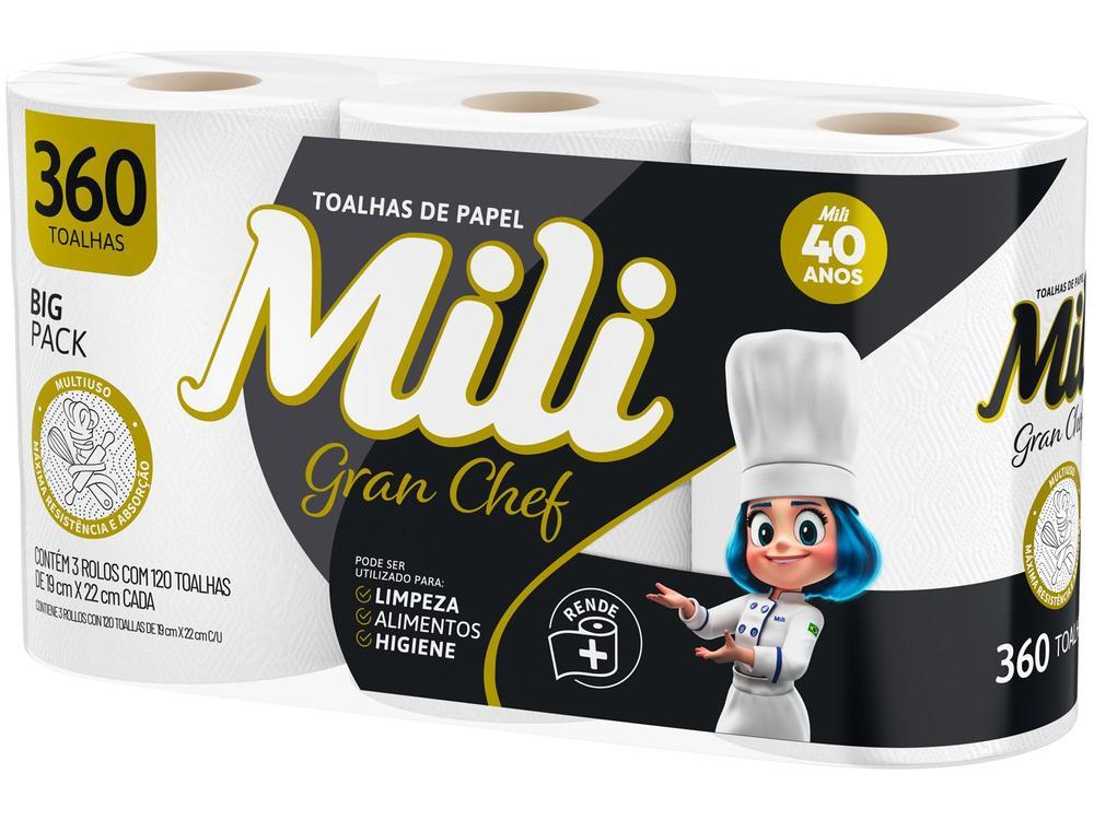 Papel Toalha Folha Simples Big Pack Mili Gran Chef 3 Unidades 120 Folhas Cada - 1
