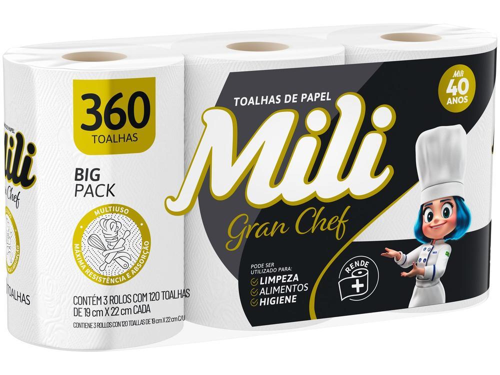 Papel Toalha Folha Simples Big Pack Mili Gran Chef 3 Unidades 120 Folhas Cada - 3
