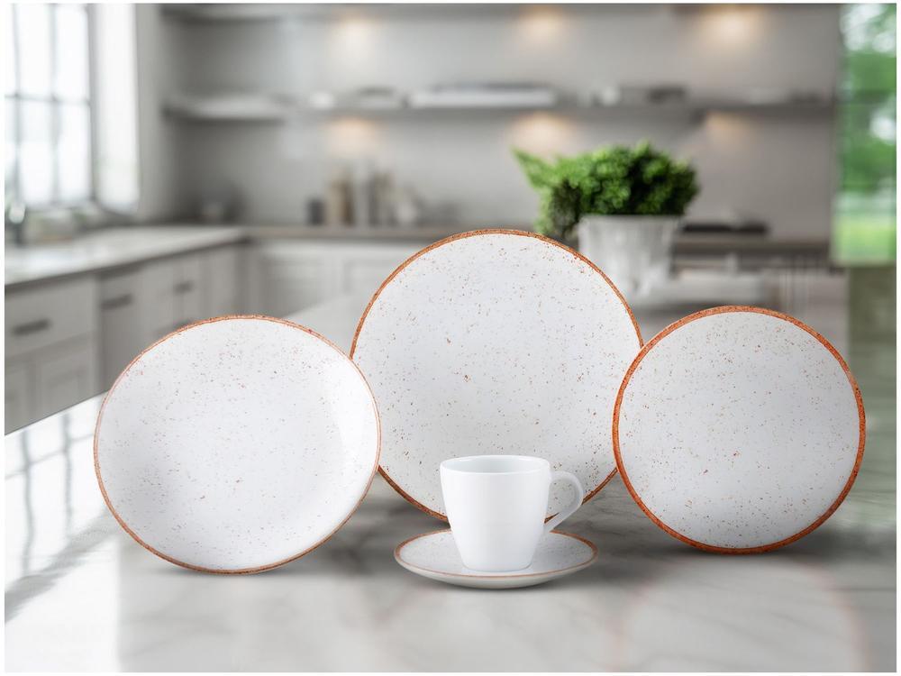 Aparelho de Jantar 20 Peças Tramontina Redondo Porcelana Branco e Marrom Mare - 2