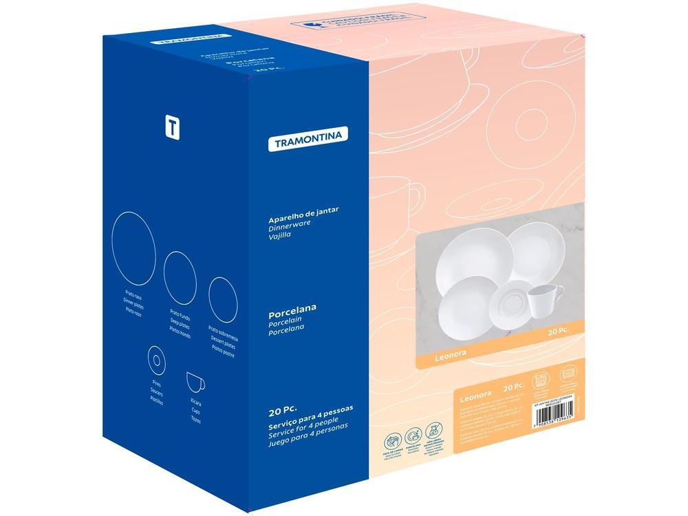 Aparelho de Jantar Chá 20 Peças Tramontina Redondo Porcelana Branco Leonora - 4