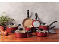 Jogo de Panelas Tramontina Antiaderente Vermelho 7 Peças Turim