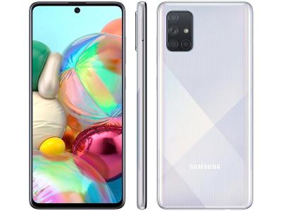Smartphone Samsung Galaxy A71 128GB Prata 4G - 6GB RAM Tela 6,7” Câm. Quádrupla + Selfie 32M