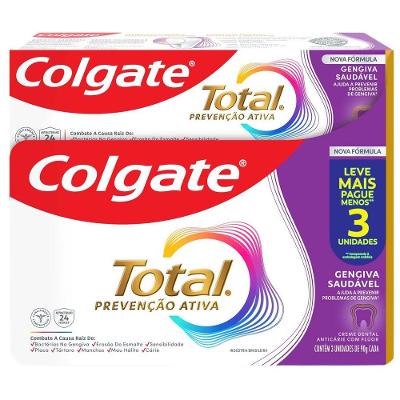 Creme Dental Colgate Total Gengiva Saudável Anticárie com Flúor 90g 3 Unidades