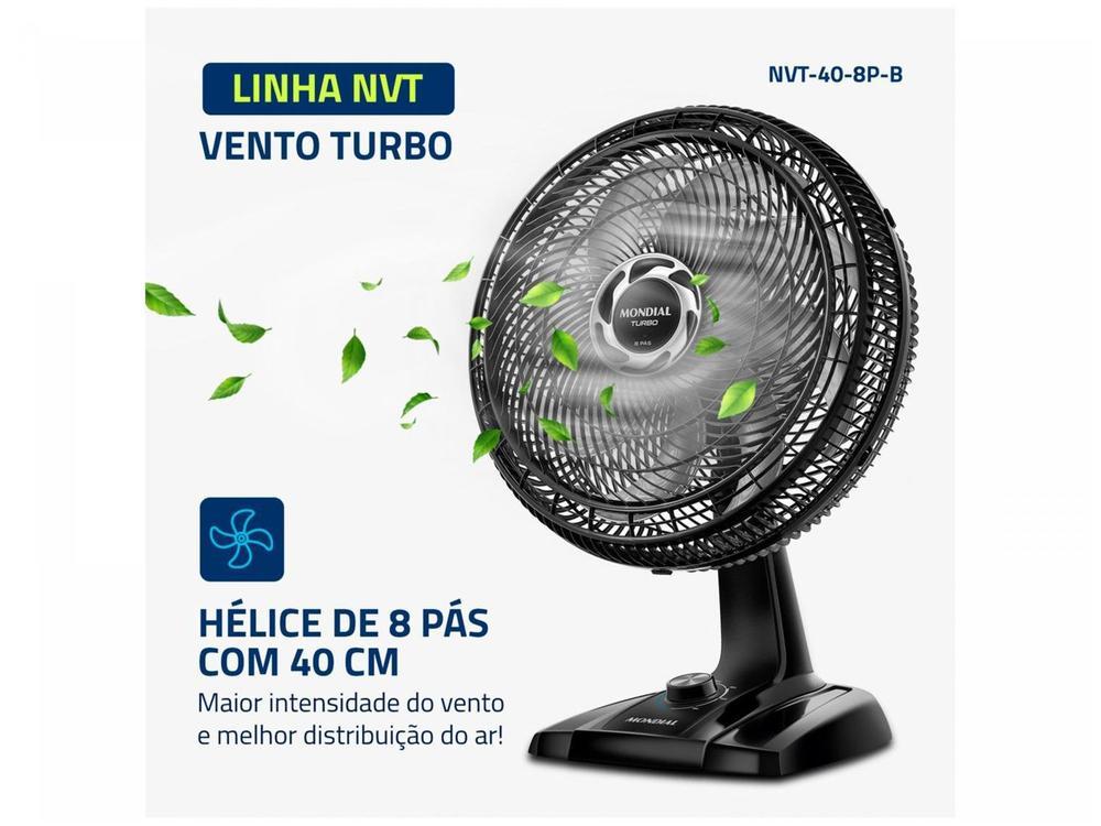 Ventilador de Mesa Mondial Turbo NVT-40-8P-B 40cm 8 Pás 3 Velocidades Preto e Prata - 3