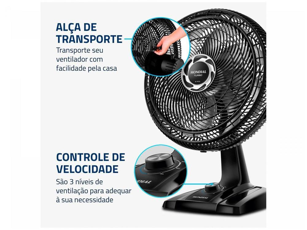 Ventilador de Mesa Mondial Turbo NVT-40-8P-B 40cm 8 Pás 3 Velocidades Preto e Prata - 6