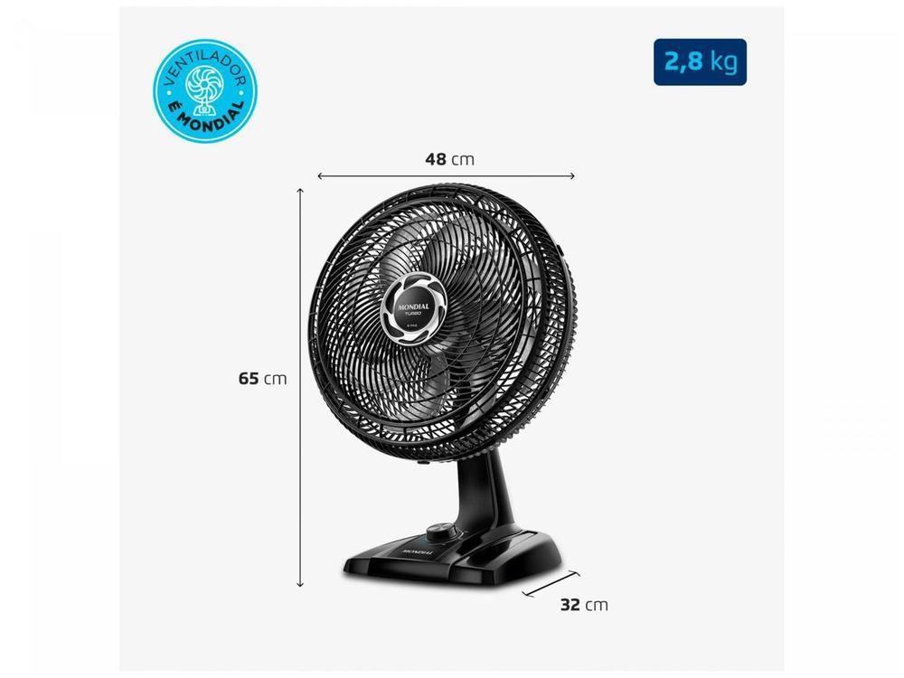 Ventilador de Mesa Mondial Turbo NVT-40-8P-B 40cm 8 Pás 3 Velocidades Preto e Prata - 7