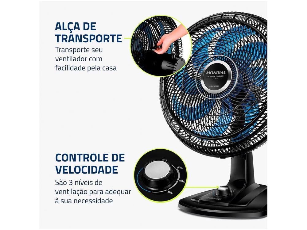 Ventilador de Mesa Mondial Super Turbo VTX-40-Crystal 40cm 8 Pás 3 Velocidades Preto e Azul - 11