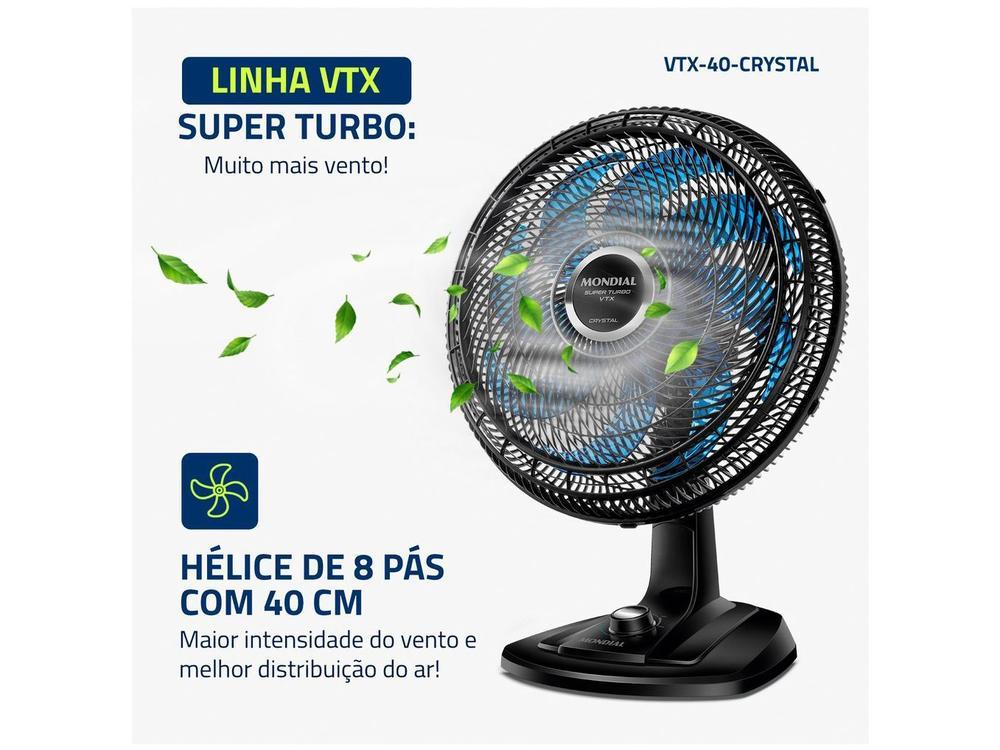 Ventilador de Mesa Mondial Super Turbo VTX-40-Crystal 40cm 8 Pás 3 Velocidades Preto e Azul - 3