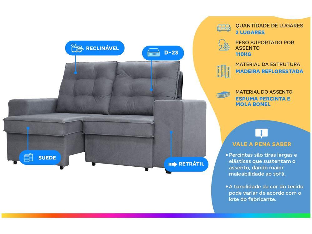 Sofá 2 Lugares Retrátil Reclinável Suede Phormatta Abbas SMP - 2