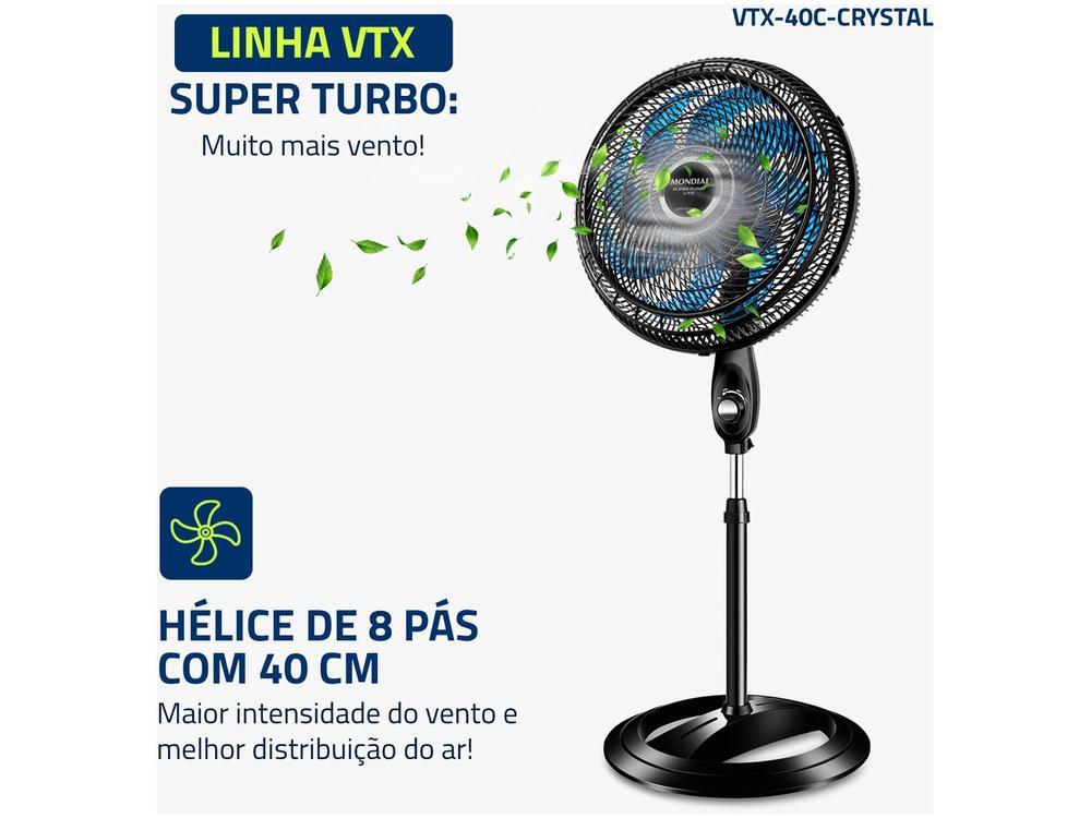 Ventilador de Coluna Mondial Super Turbo VTX-40C-Crystal 40cm 8 Pás 3 Velocidades Preto - 10