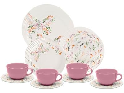 Aparelho de Jantar Chá 20 Peças Oxford Redondo Cerâmica Jardim Secreto