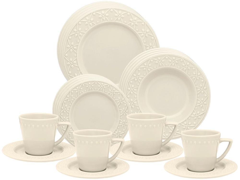 Aparelho de Jantar Chá 20 Peças Oxford Redondo Cerâmica Off White Marfim - 15