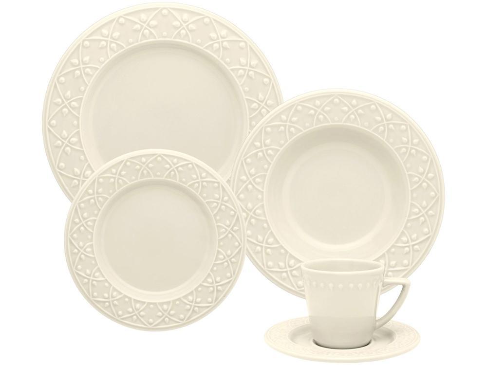 Aparelho de Jantar Chá 20 Peças Oxford Redondo Cerâmica Off White Marfim - 16