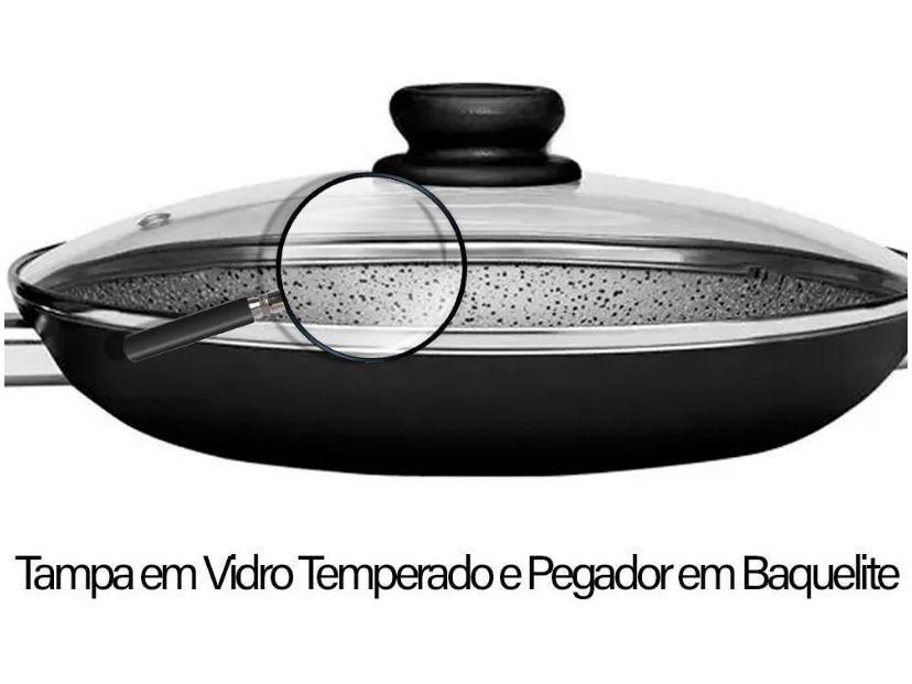 Frigideira Antiaderente Panelux com Tampa de Alumínio Maximum Stone Preta 32cm - 2