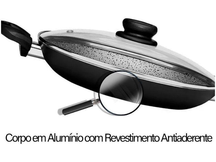 Frigideira Antiaderente Panelux com Tampa de Alumínio Maximum Stone Preta 32cm - 4