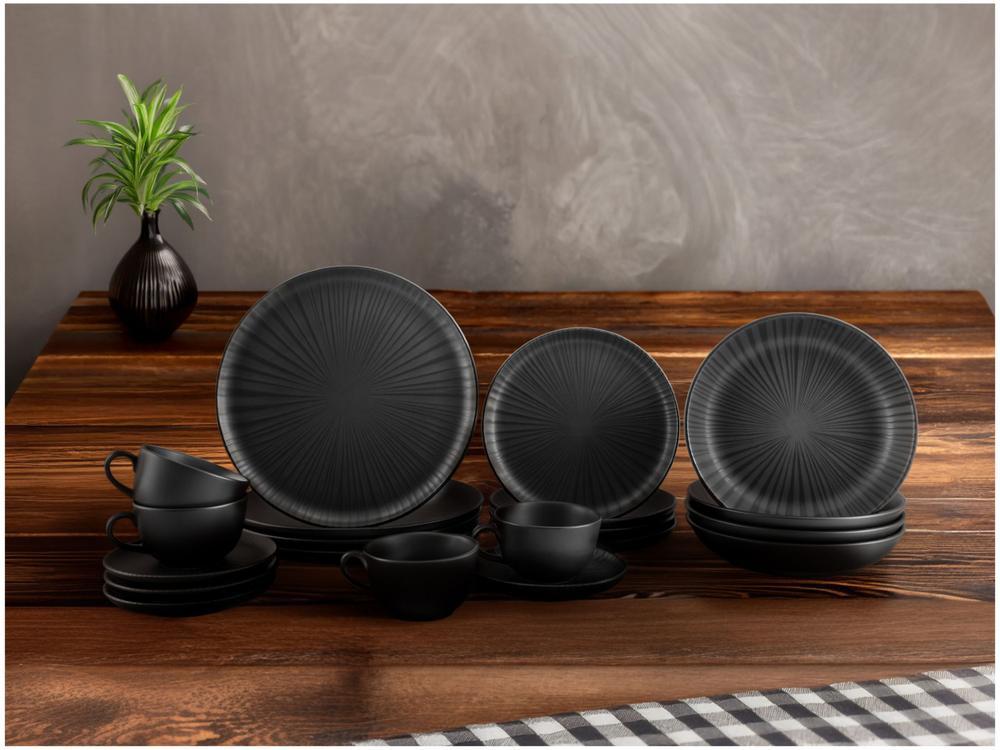 Aparelho de Jantar Chá 20 Peças Oxford Redondo Cerâmica Preta Onix - 2