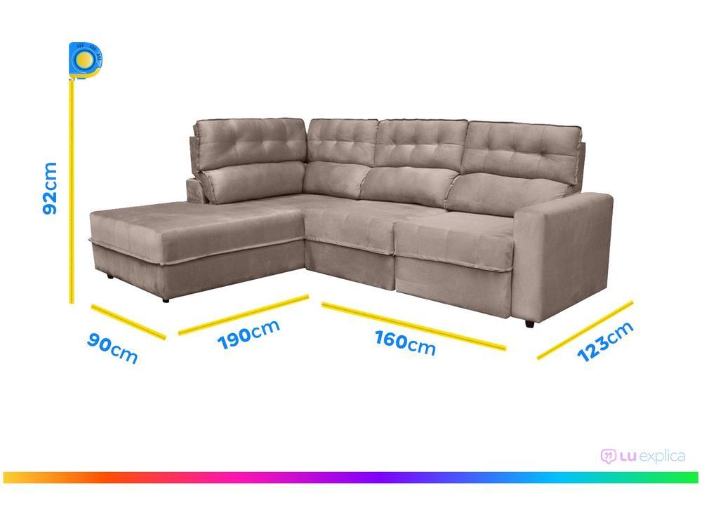 Sofá Canto + 2 lugares Retrátil Reclinável Veludo Phormatta Pacific - 3