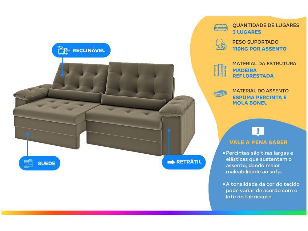 Sofá 3 Lugares Retrátil Reclinável Suede Phormatta Colômbia SMP - 14