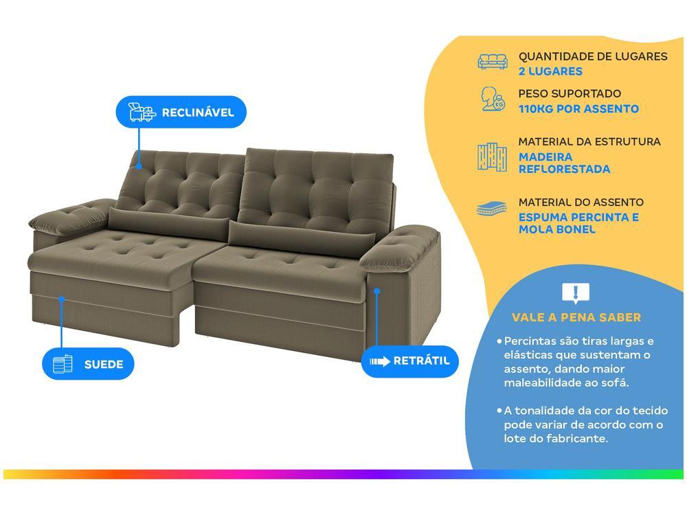 Sofá 2 Lugares Retrátil Reclinável Suede Phormatta Colômbia SMP - 10
