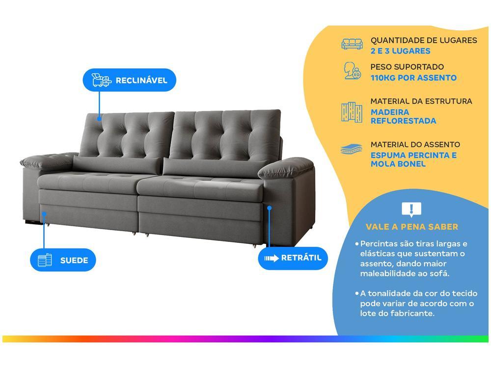 Sofá 2 e 3 Lugares Retrátil Reclinável Suede Phormatta Colômbia SMP - 10