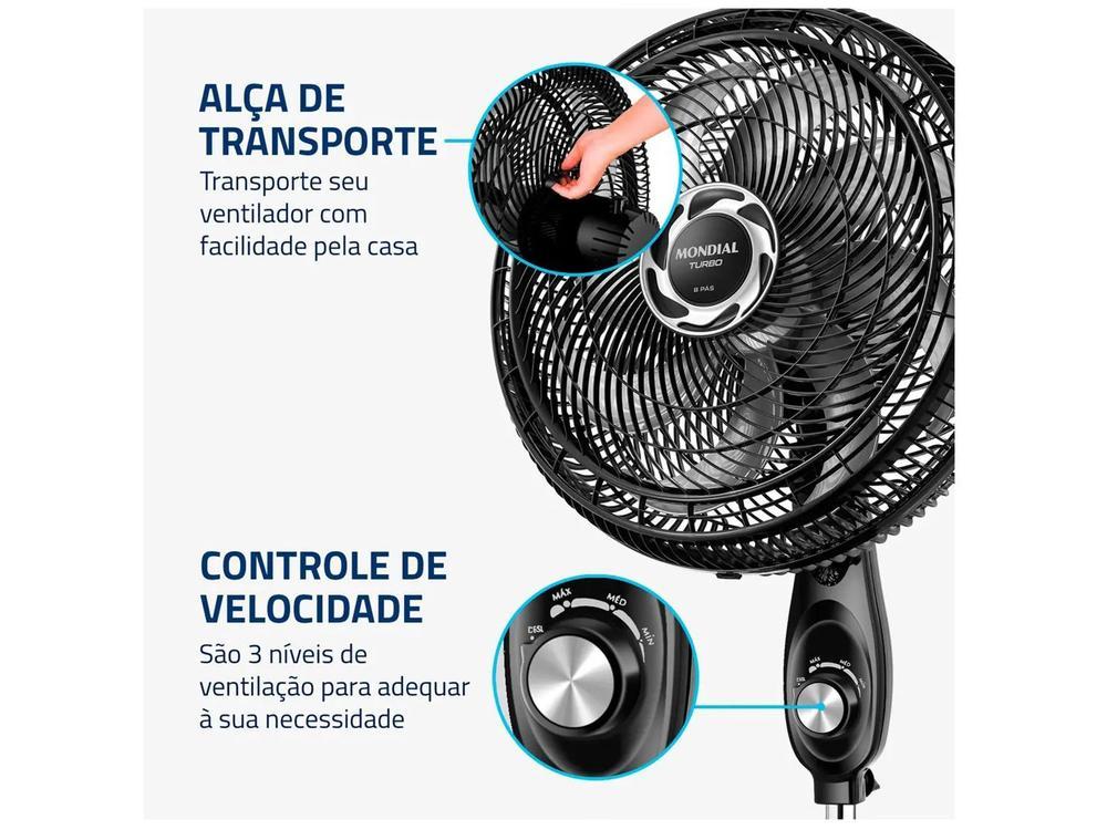 Ventilador de Coluna Mondial Turbo NVT-40C-8P-B 40cm 8 Pás 3 Velocidades Preto e Prata - 7