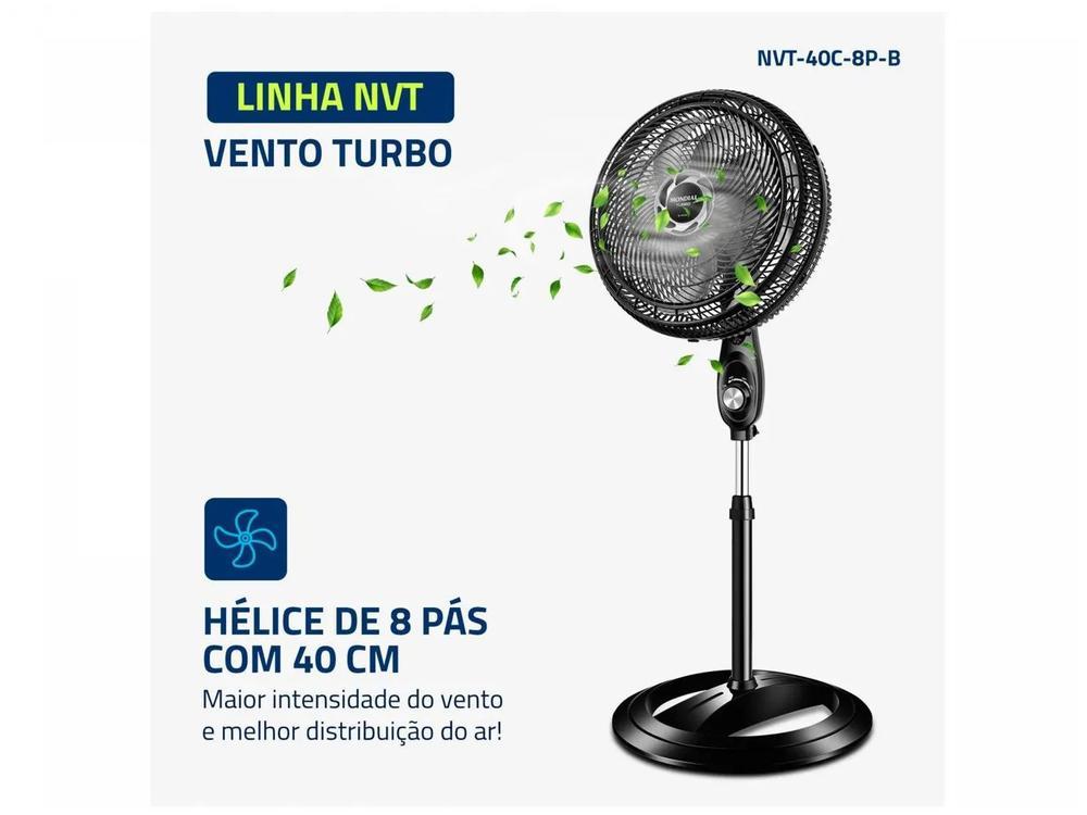 Ventilador de Coluna Mondial Turbo NVT-40C-8P-B 40cm 8 Pás 3 Velocidades Preto e Prata - 3
