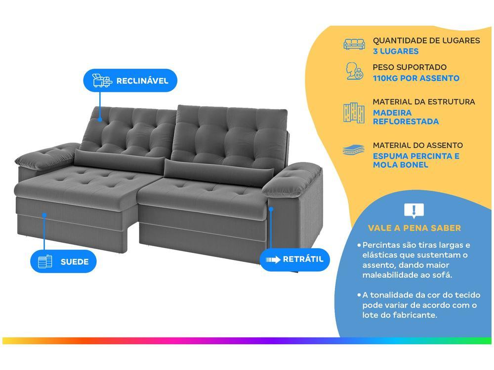 Sofá 3 Lugares Retrátil Reclinável Suede Phormatta Colômbia SMP - 10