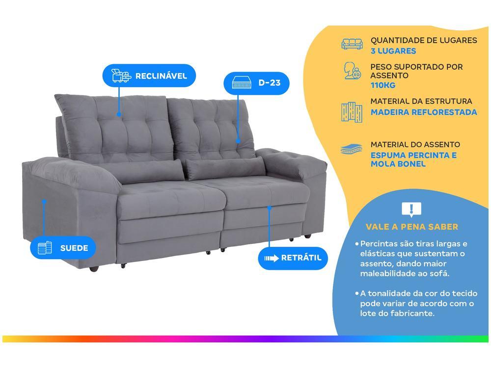 Sofá 3 Lugares Retrátil Reclinável Suede Phormatta Colômbia SMP - 2