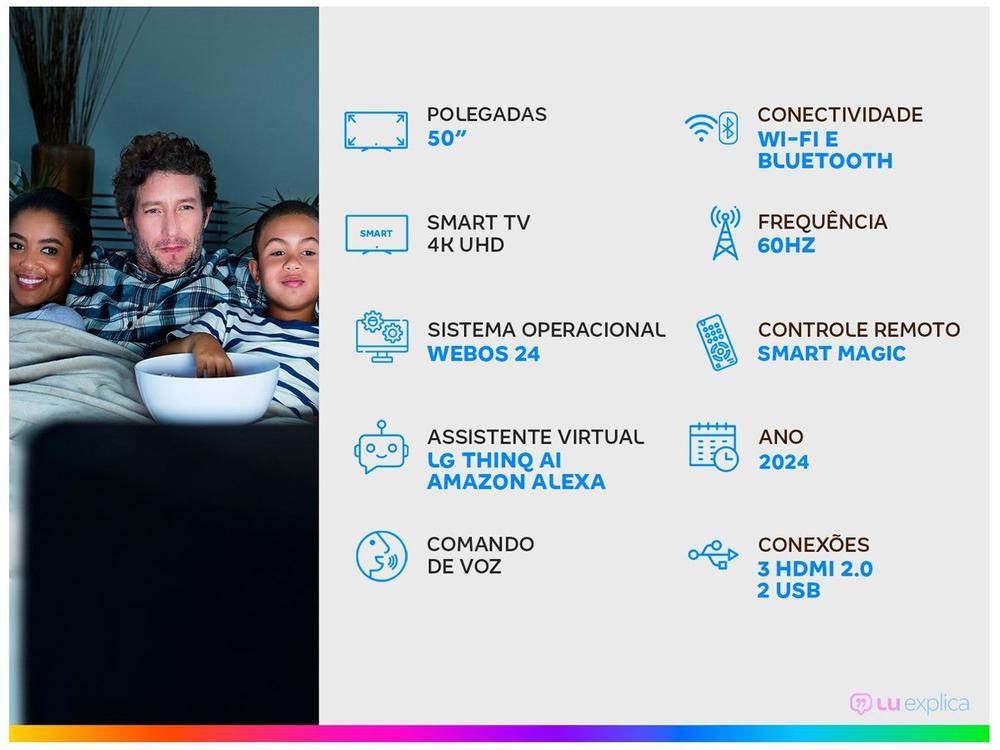 Smart TV 50" 4K LG Ultra HD 50UT8050 com Processador a5 Ger7 AI Alexa/Chromecast integrado Otimizador de Jogos webOS 24 e Controle Smart Magic - 11