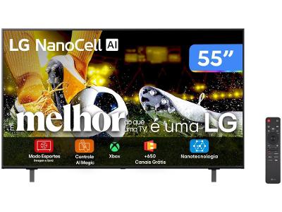 Smart TV 55" 4K LCD LED NanoCel LG 55NANO80TSA AI Processor Wi-Fi e Bluetooth 3 HDMI 2 USB