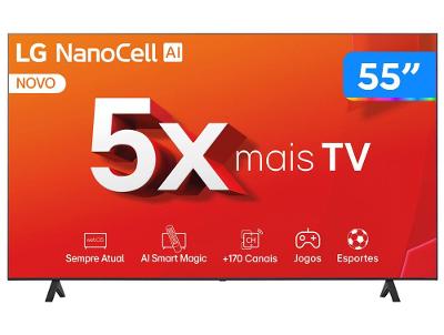 Smart TV 55" 4K LCD LED NanoCel LG 55NANO80TSA AI Processor Wi-Fi e Bluetooth 3 HDMI 2 USB