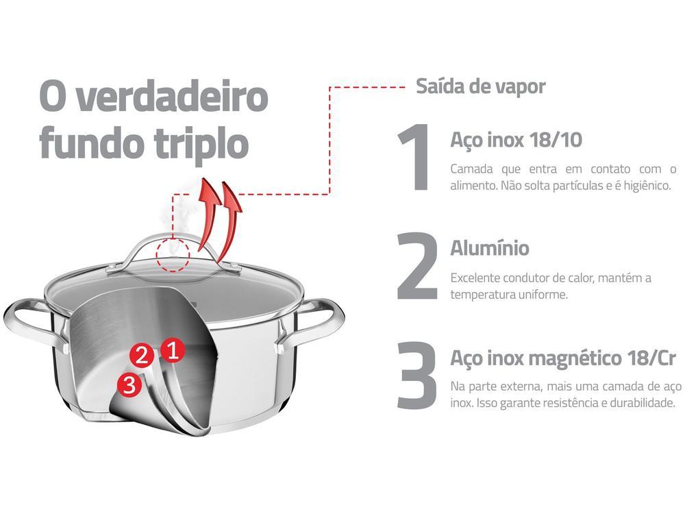 Caldeirão Inox Tramontina Fundo Triplo 4,6L 20cm Una - 2