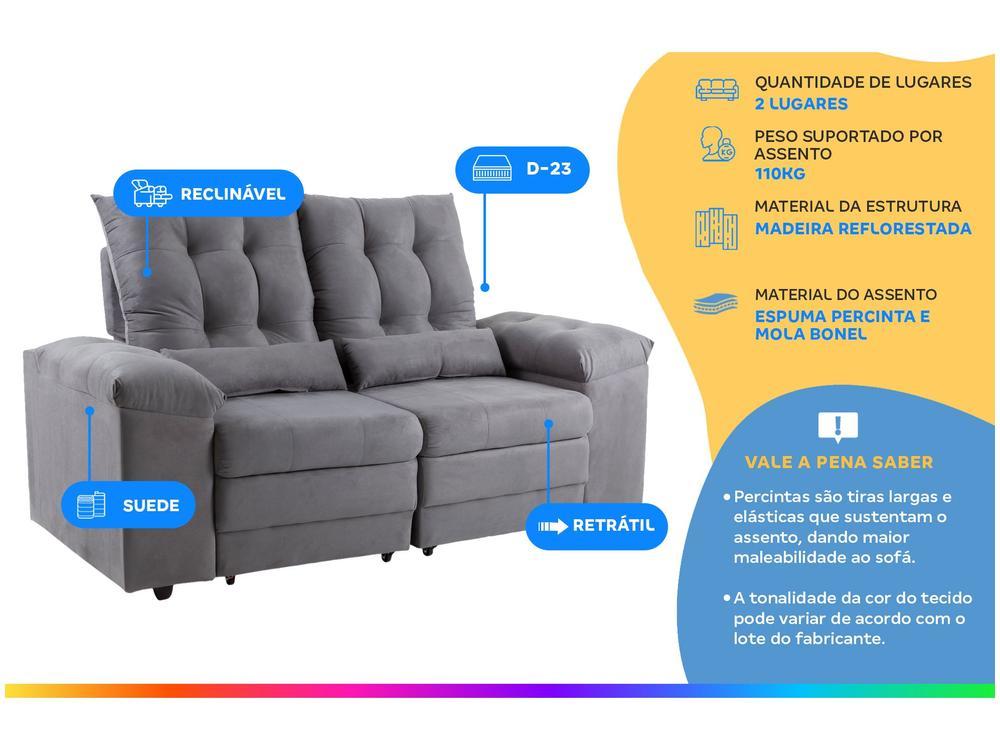 Sofá 2 Lugares Retrátil Reclinável Suede Phormatta Colômbia SMP - 2