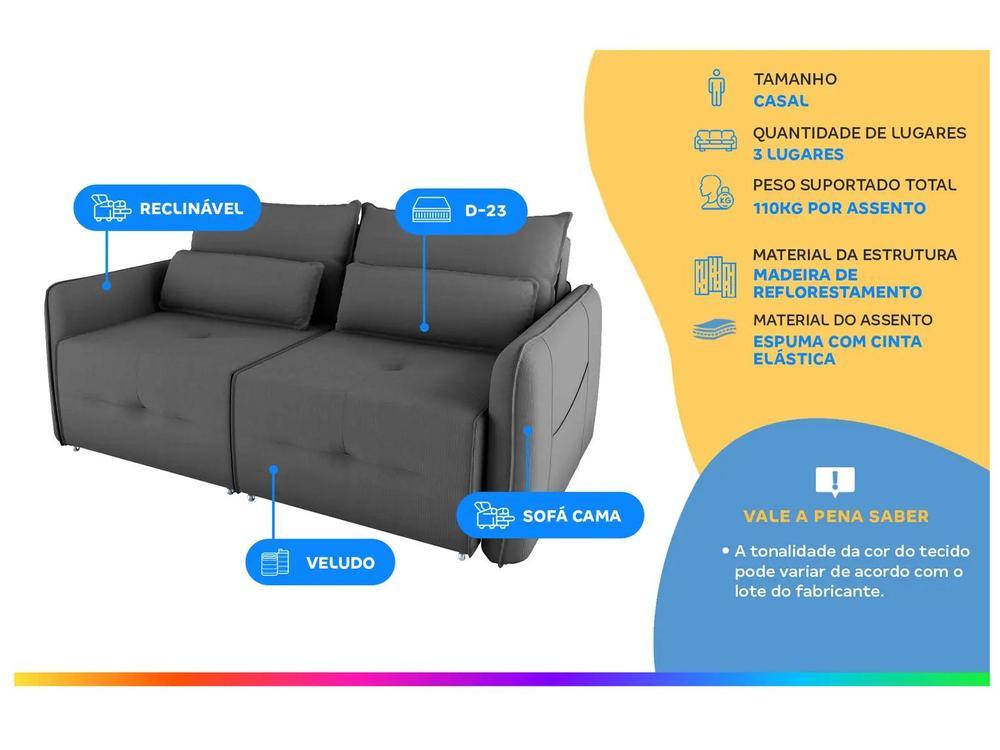 Sofá-cama 3 Lugares Casal Reclinável Veludo Matrix Celine - 2