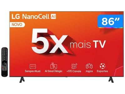 Smart TV 86" 4K LG NanoCell 86NANO80T Processador α8 AI Painel 120Hz FreeSync Alexa/Chromecast integrado webOS 24 Controle Smart Magi