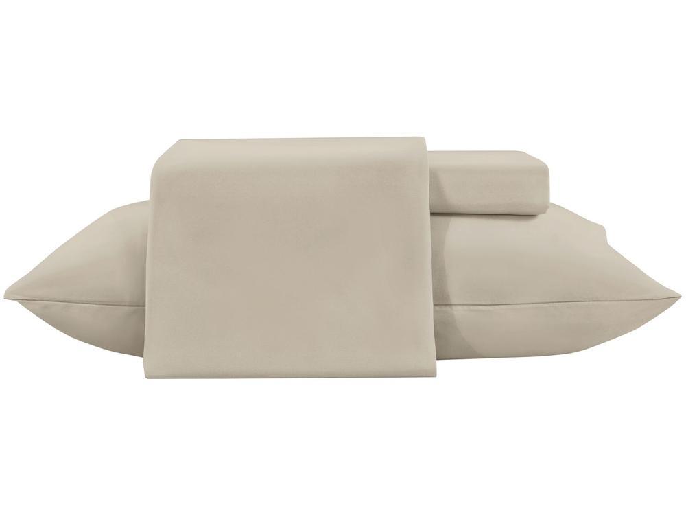Jogo de Cama Solteiro de Poliéster Jolitex 300 Fios Toque de Seda Bege 2 Peças - 1