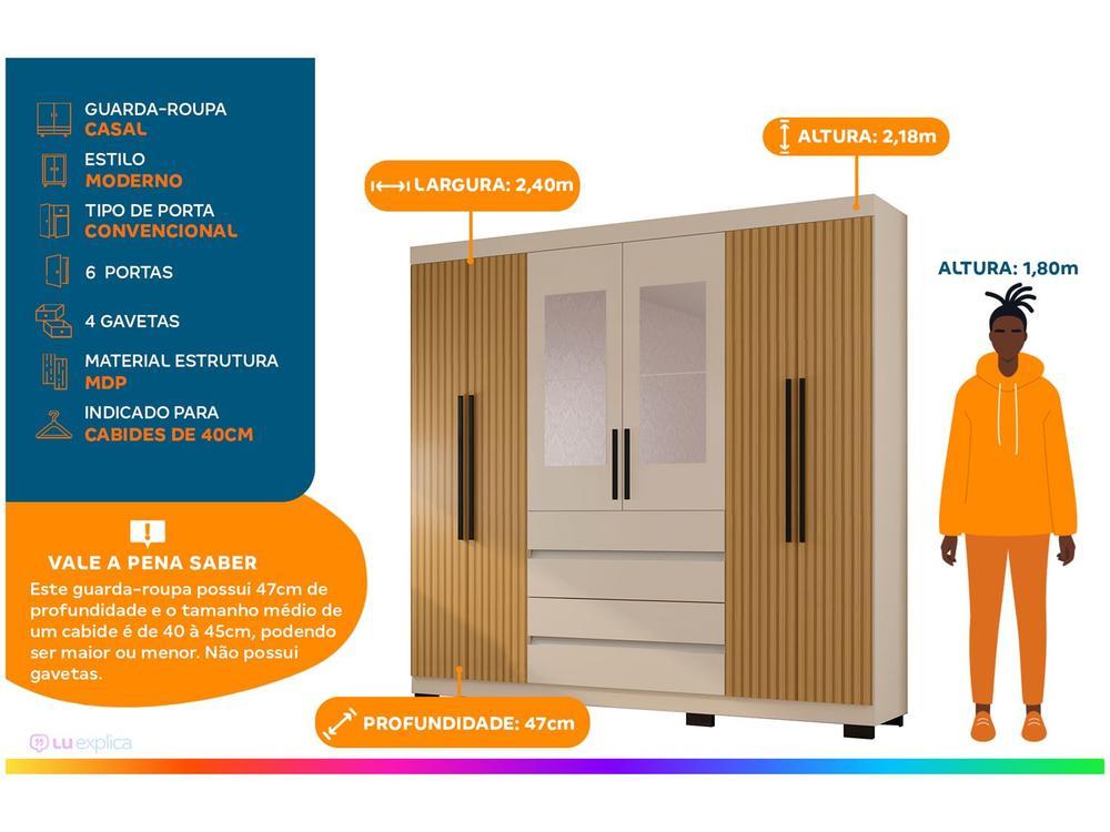 Guarda-roupa Casal 6 Portas 4 Gavetas Araplac Lisboa - 11