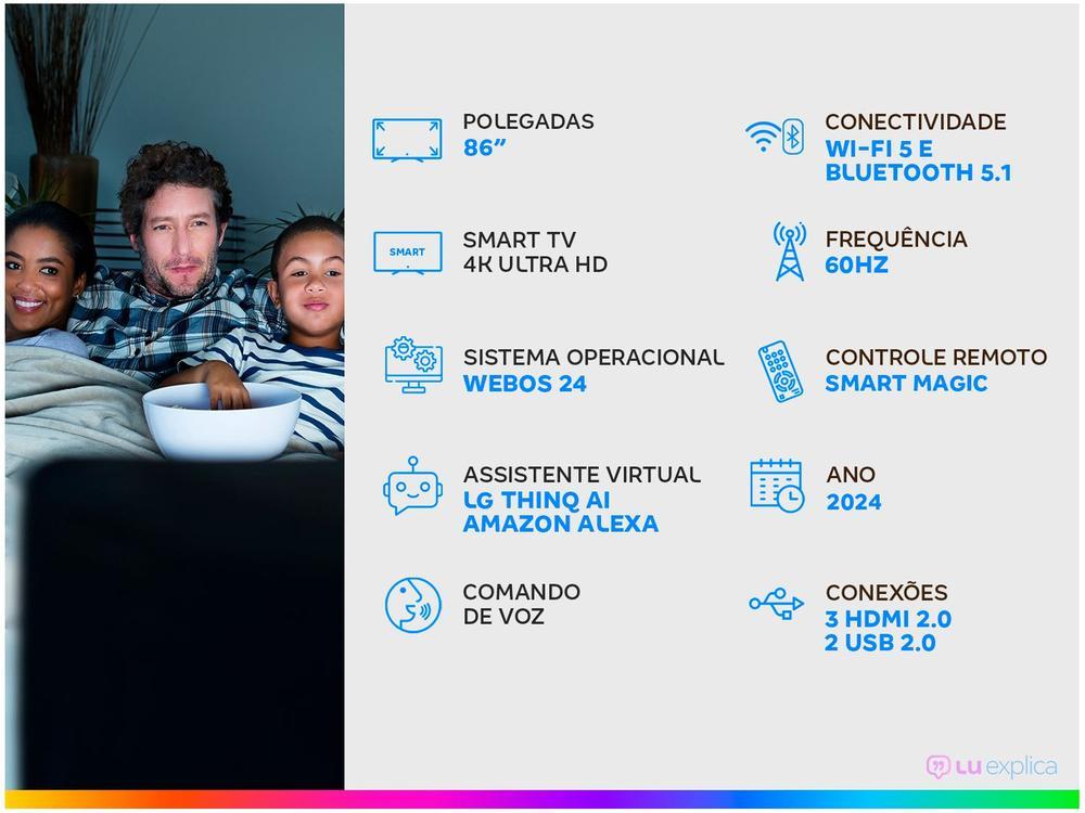Smart TV 86" 4K LG Ultra HD 86UT8050 com Processador a5 Ger7 AI, Alexa/Chromecast integrado, Otimizador de Jogos, webOS 24 e Controle Smart Magic - 11