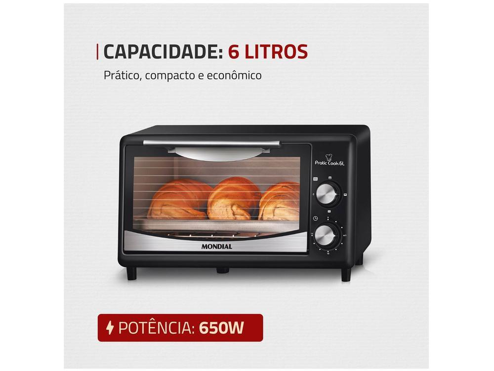 Forno Elétrico de Bancada Mondial com Timer 6L Preto Pratic Cook FR-09 - 4