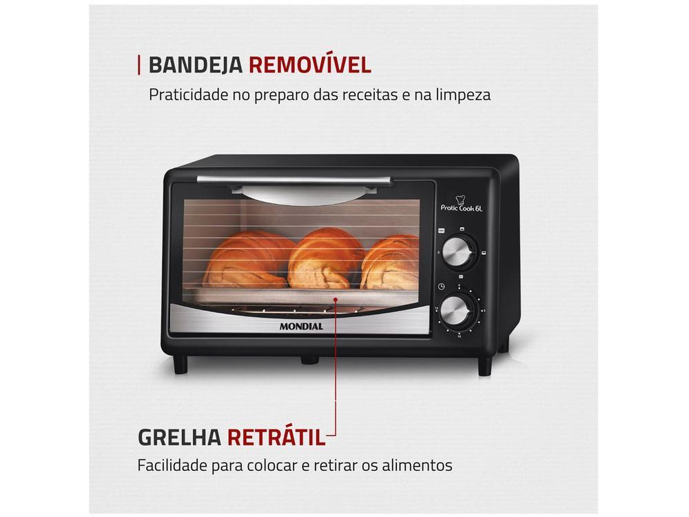 Forno Elétrico de Bancada Mondial com Timer 6L Preto Pratic Cook FR-09 - 7