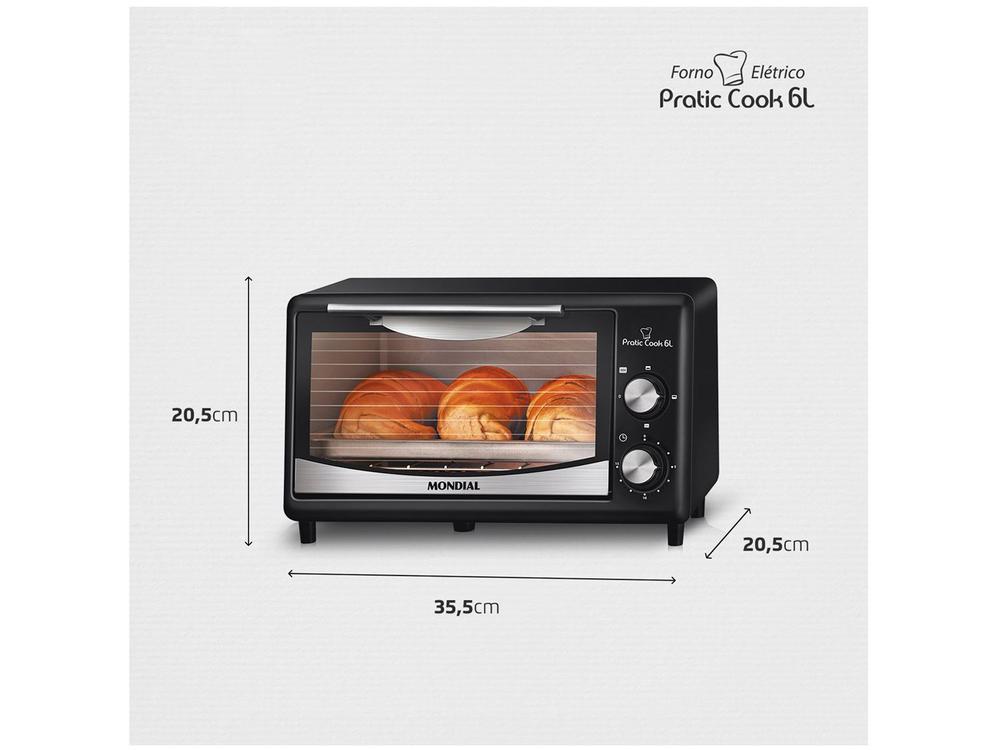 Forno Elétrico de Bancada Mondial com Timer 6L Preto Pratic Cook FR-09 - 8