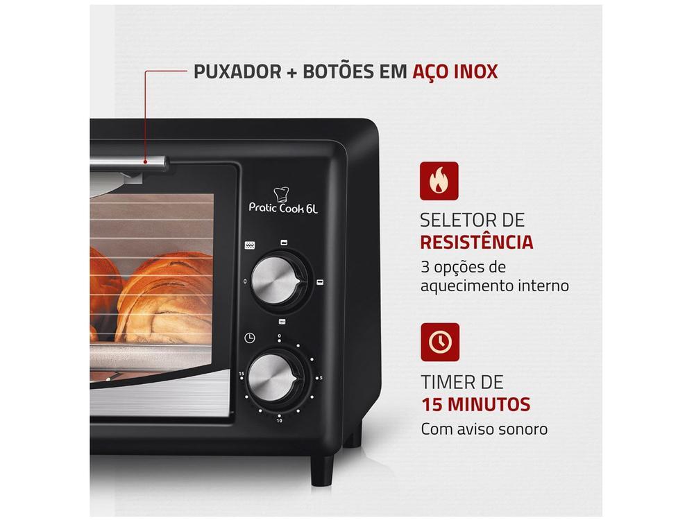 Forno Elétrico de Bancada Mondial com Timer 6L Preto Pratic Cook FR-09 - 6
