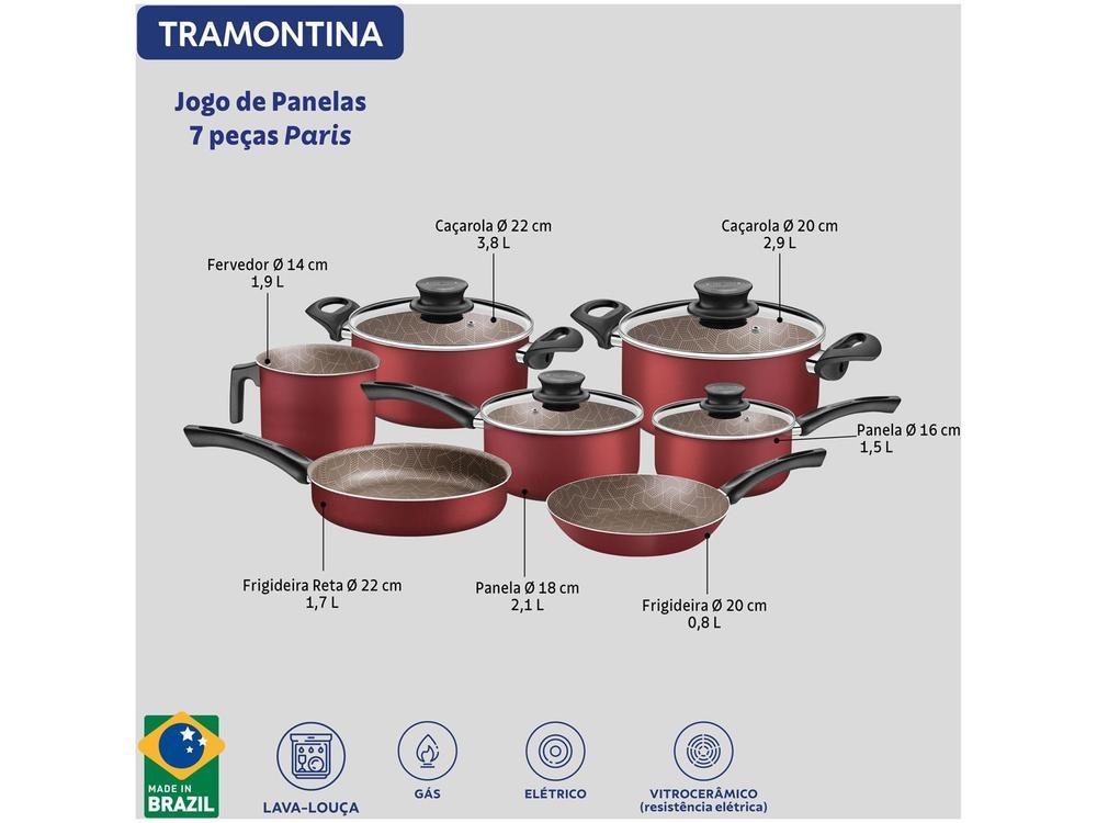 Jogo de Panelas Tramontina Antiaderente de Alumínio Vermelho 10 Peças Paris - 3