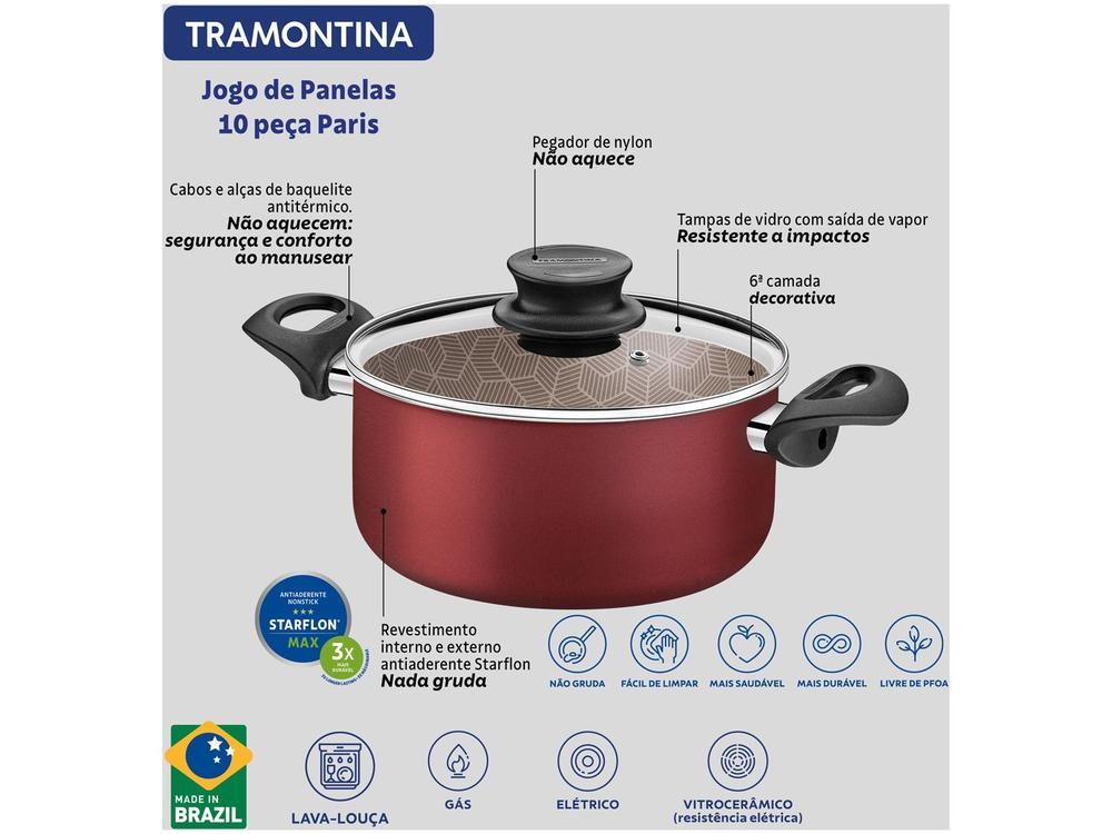 Jogo de Panelas Tramontina Antiaderente de Alumínio Vermelho 10 Peças Paris - 5