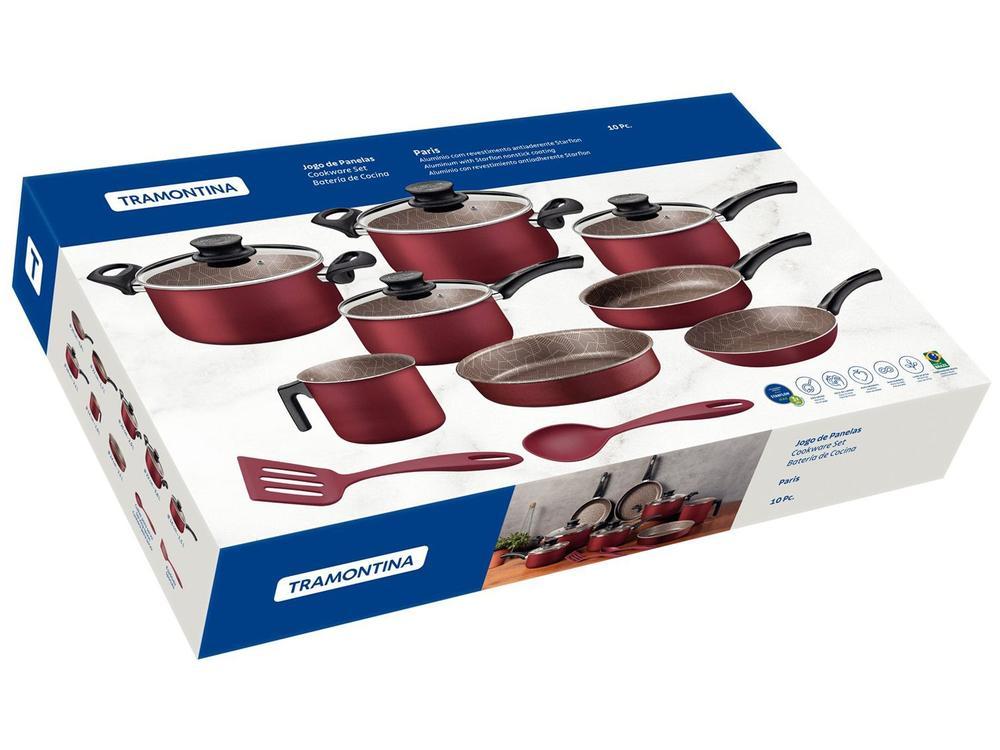 Jogo de Panelas Tramontina Antiaderente de Alumínio Vermelho 10 Peças Paris - 7