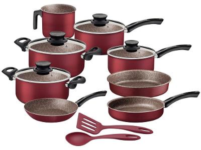 Jogo de Panelas Tramontina Antiaderente de Alumínio Vermelho 10 Peças Paris