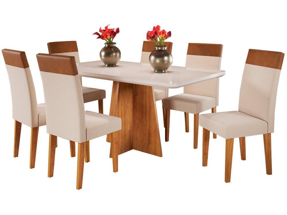 Mesa de Jantar 6 Cadeiras Retangular Tampo de MDF com Vidro Mel e Off White Viena - 5