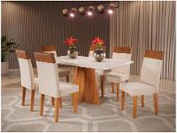 Mesa de Jantar 6 Cadeiras Retangular Tampo de MDF com Vidro Mel e Off White Viena - 1